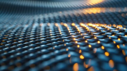 A close up of a shiny, metallic surface with a pattern of squares and triangles