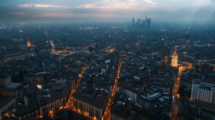 Poster - Milan Italy aerial overview of the cityscape at dusk : Generative AI