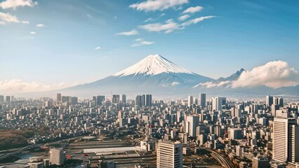 Wall Mural - Asia Business concept for real estate and corporate construction - panoramic modern city skyline bird eye aerial view under morning blue cloudy sky in Tokyo, Japan, Aerial view