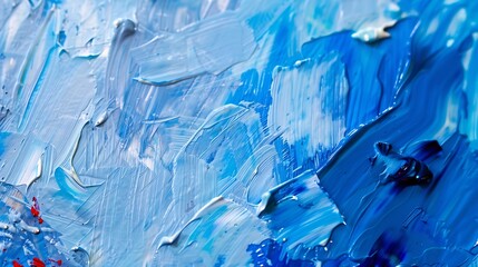 Aufkleber - Blue background with oil paint Beautiful close up brushstrokesDetail of artistic abstract oil painted background : Generative AI