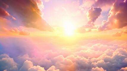 Wall Mural - Aerial view of beautiful sunset above the clouds. Nature background, Beautiful sunset in the sky with clouds and the sun