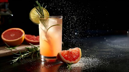 Poster - Paloma cocktail with grapefruit lime and rosemary Grapefruit juice Alcohol Tequila : Generative AI