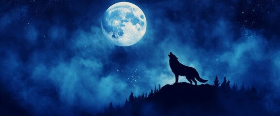  dark smoke watercolor A lone wolf howling at the moon silhouette