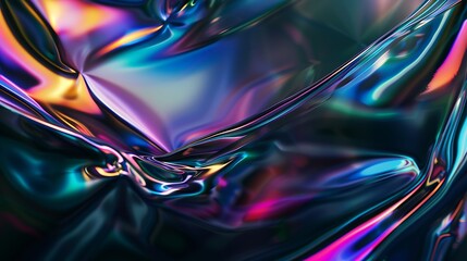 Poster - Ethereal abstract design featuring a blend of iridescent colors refracting through a 3d glass texture with a dark background : Generative AI