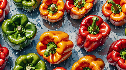 
background of sweet bell peppers. healthy vegetables.illustration. pepper harvest