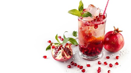 Poster - PNG Cocktail with fresh pomegranate isolated on white background : Generative AI