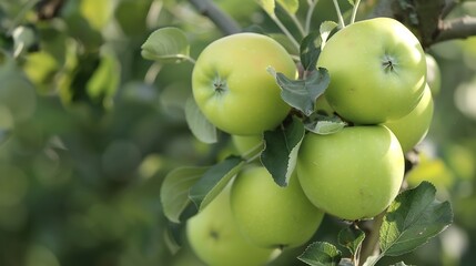 Poster - Apple orchard with an unripe harvest of green apples apple orchard with a harvest of apple fruits in the summer : Generative AI