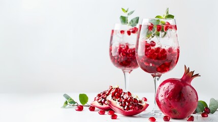 Poster - PNGPomegranate cocktail in a glass isolated on white background : Generative AI