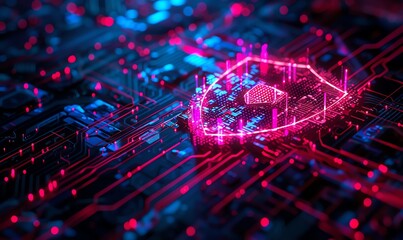 Poster - cybersecurity shield on circuit board