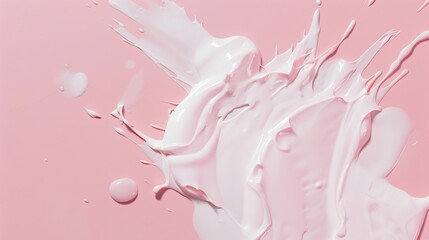 Poster - cosmetic smears drops of cream texture on pastel pink background : Generative AI