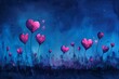 © Umaporn - A whimsical illustration of heart-shaped flowers blooming in the night sky, vibrant colors and playful, creating an enchanting garden filled with stars and moonlight.