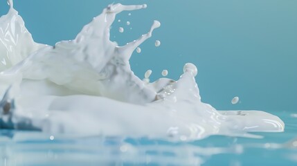 Aufkleber - Realistic milk splash splashing in milk pool with isolated on blue background : Generative AI