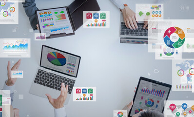 Aufkleber - meeting business people and business data concept