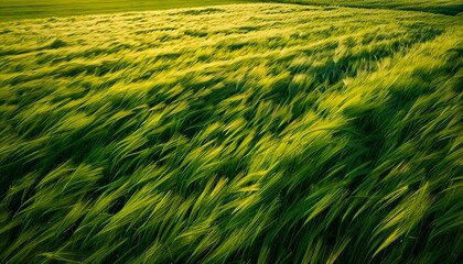 Wall Mural - A green field with grass blowing in the wind.