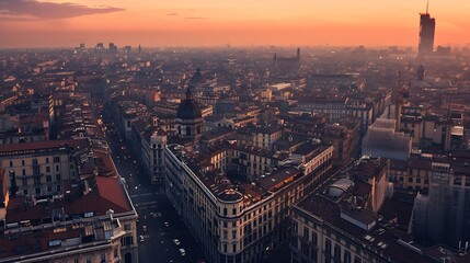 Poster - Milan Italy aerial overview of the cityscape at dusk : Generative AI