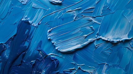 Aufkleber - Blue background with oil paint Beautiful close up brushstrokesDetail of artistic abstract oil painted background : Generative AI