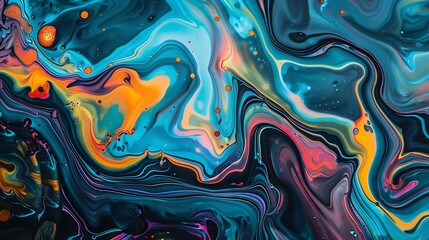 Leinwandbilder - Colorful dyes mixed on a fluid art texture Background with colored waves and streams Modern abstract backdrop is created with splatter inks Liquid and smooth forms that were made by mi : Generative AI