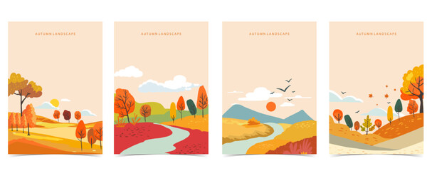 Wall Mural - autumn background with beautiful natural scene for a4 vertical design