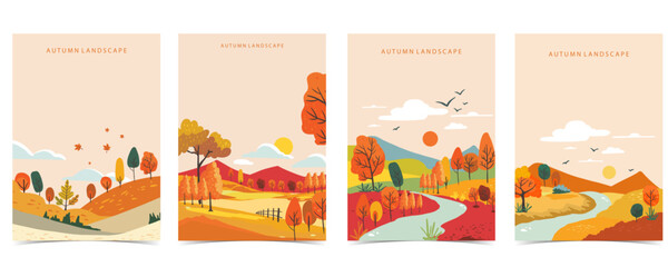 Wall Mural - autumn background with beautiful natural scene for a4 vertical design