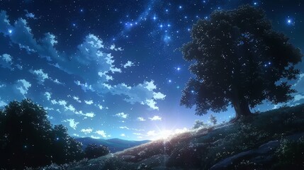 Wall Mural - Anime Background with Vast Space and Full of Stars