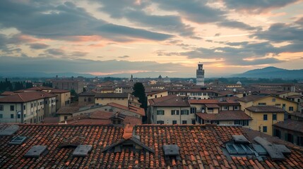 Poster - Pisa Tuscany Italy town skyline rooftop view at dawn : Generative AI