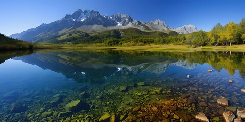 Wall Mural - Mountain Lake Reflection in Clear Water