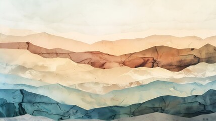 Poster - Desert landscape Abstract texture background Layers of watercolor painted paper Torn edges : Generative AI