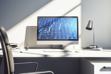 Poster - Abstract creative statistics data hologram on modern computer monitor, analytics and forecasting concept. 3D Rendering