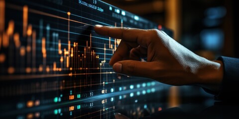 Poster - hand interacting with financial data on a screen