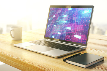 Wall Mural - Abstract creative coding concept on modern laptop screen. 3D Rendering