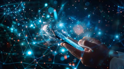 Aufkleber - Digital technology IoT Internet of Things Global internet network and social media communication for digital marketing and global business mobile banking via mobile app wireless techno : Generative AI