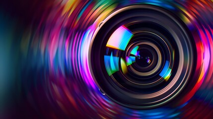 Aufkleber - Close up Beautiful camera lens with multi colored light Background pattern for design : Generative AI
