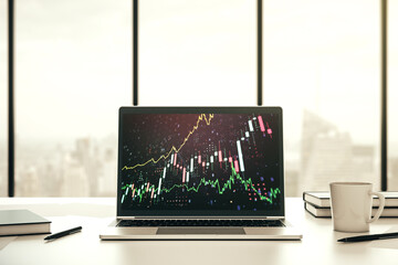 Poster - Abstract creative financial graph on modern laptop screen, forex and investment concept. 3D Rendering