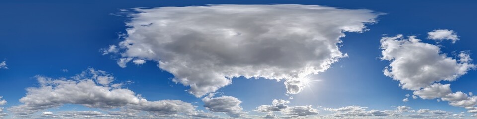 Wall Mural - cloudy blue sky hdri panorama 360 degrees angle view with zenith and beautiful clouds for use in 3d 