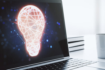 Aufkleber - Creative light bulb hologram on modern laptop monitor, idea concept. 3D Rendering