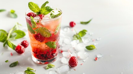 Aufkleber - Raspberry Mojito Cocktail on white Background  Isolated : Generative AI