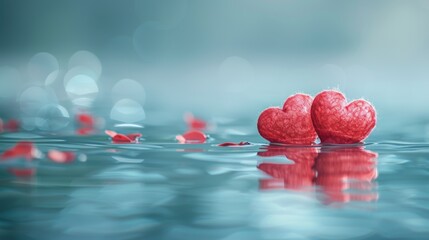 Sticker - Background with Hearts Reflecting on the Calm Water Surface