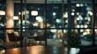 © The Little Hut - At night beautiful Abstract blurred office interior room blurry working space with defocused effect : Generative AI