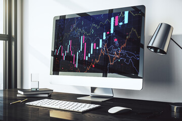 Poster - Modern computer screen with abstract financial diagram, banking and accounting concept. 3D Rendering