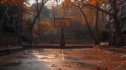 Sticker - Basketball court in the city park in autumn