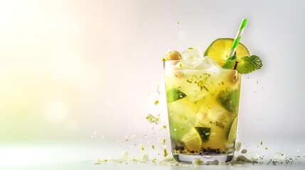 Poster - Caipirinha Cocktail on white Background  Isolated : Generative AI