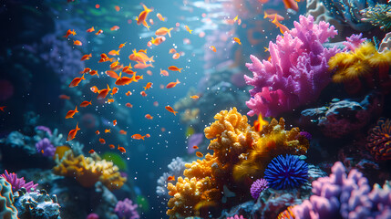Iridescent waves, ablaze with the vibrant hues of a coral reef beneath the surface