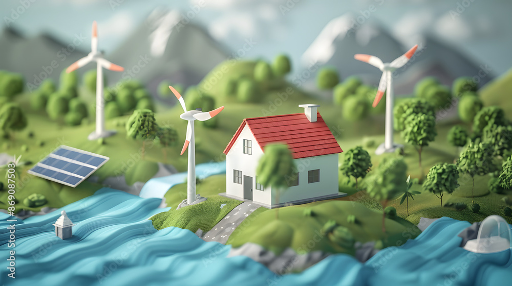 Renewable Energy Solutions Harnessing Nature's Power, Illustrate ...