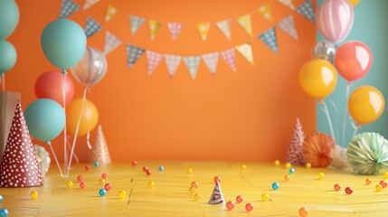 Wall Mural - Birthday Background with Cheerful and Colorful Party Decorations 