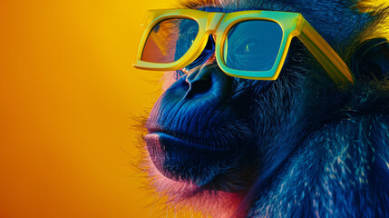 close up of a monkey wearing sunglasses