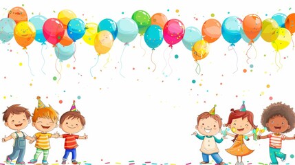 Poster - Birthday Background with Children Enjoying Games and Entertainment