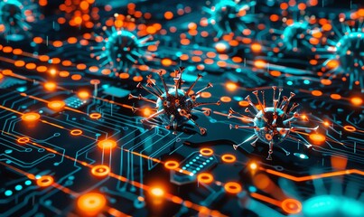 Poster - Cyber Virus Attack - Digital Malware on Circuit Board