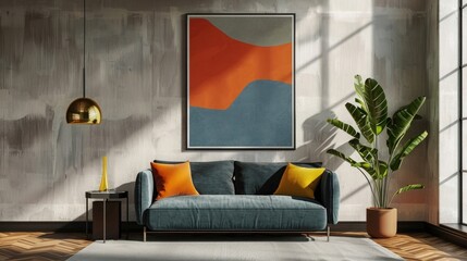 Wall Mural - Frame mockup in living room. Wall art framed canvas poster mockup. Generative AI