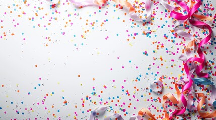 Poster - Birthday Background with Scattered Confetti and Gift Ribbons 