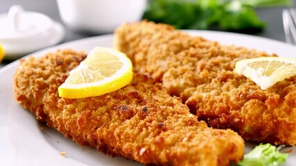 Wall Mural - fried fish fillet with lemon slice